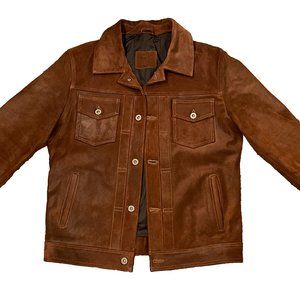 Medium Montgomery Waxed Leather Jacket, brown/cherry red